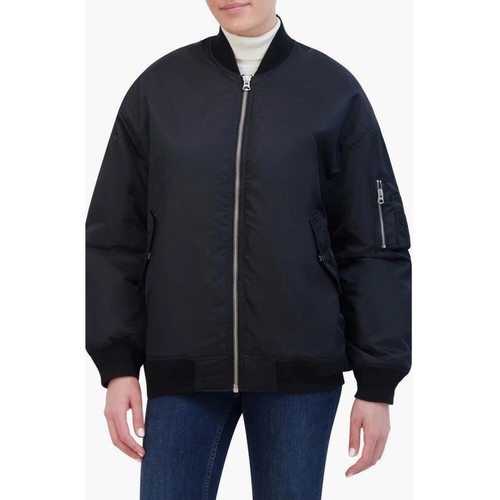 S Hudson Jeans Oversized MA-1 Water Repellent Bomber Jacket Black
